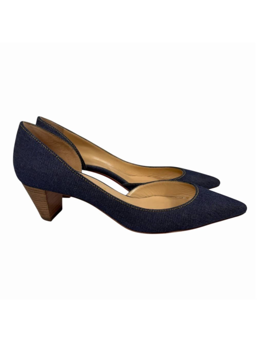Christian Louboutin Karera 45 Denim Pointed Toe D’Orsay Pumps Wood Heel EU 39 - Picture 2 of 16